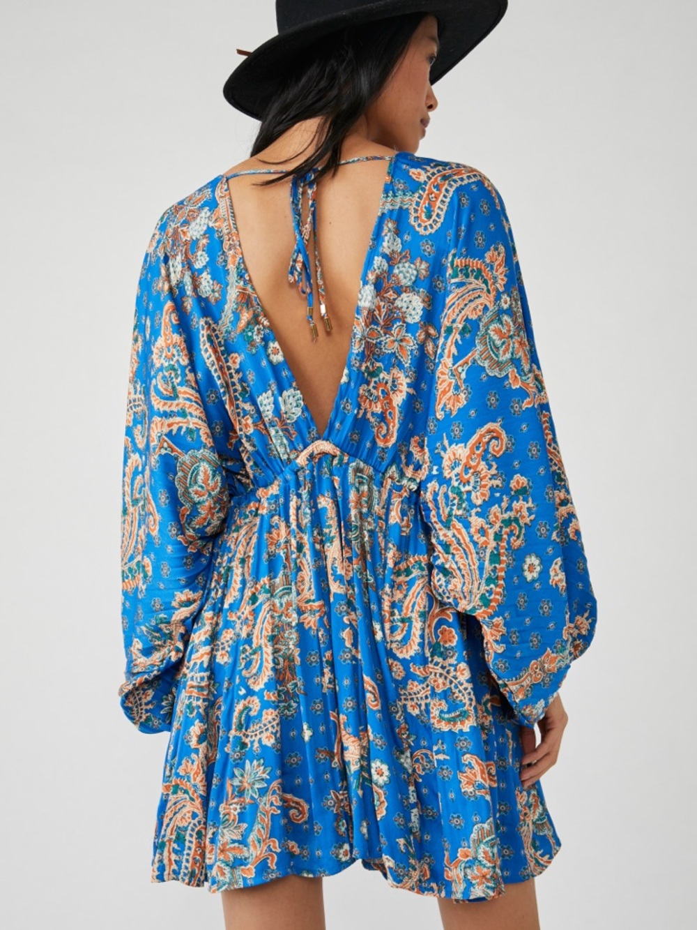 Free People Printed Arzel Draped-Sleeve Mini Dress
